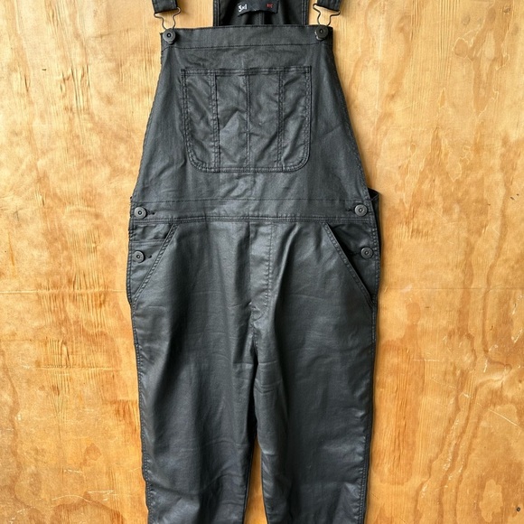 3x1 Black Denim Waxed Shiny Skinny Overalls - Picture 5 of 16